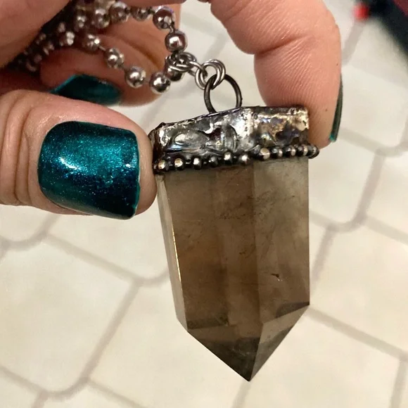 Big black Smokey crystal quartz stone boho charm moon necklace - Picture 6 of 15